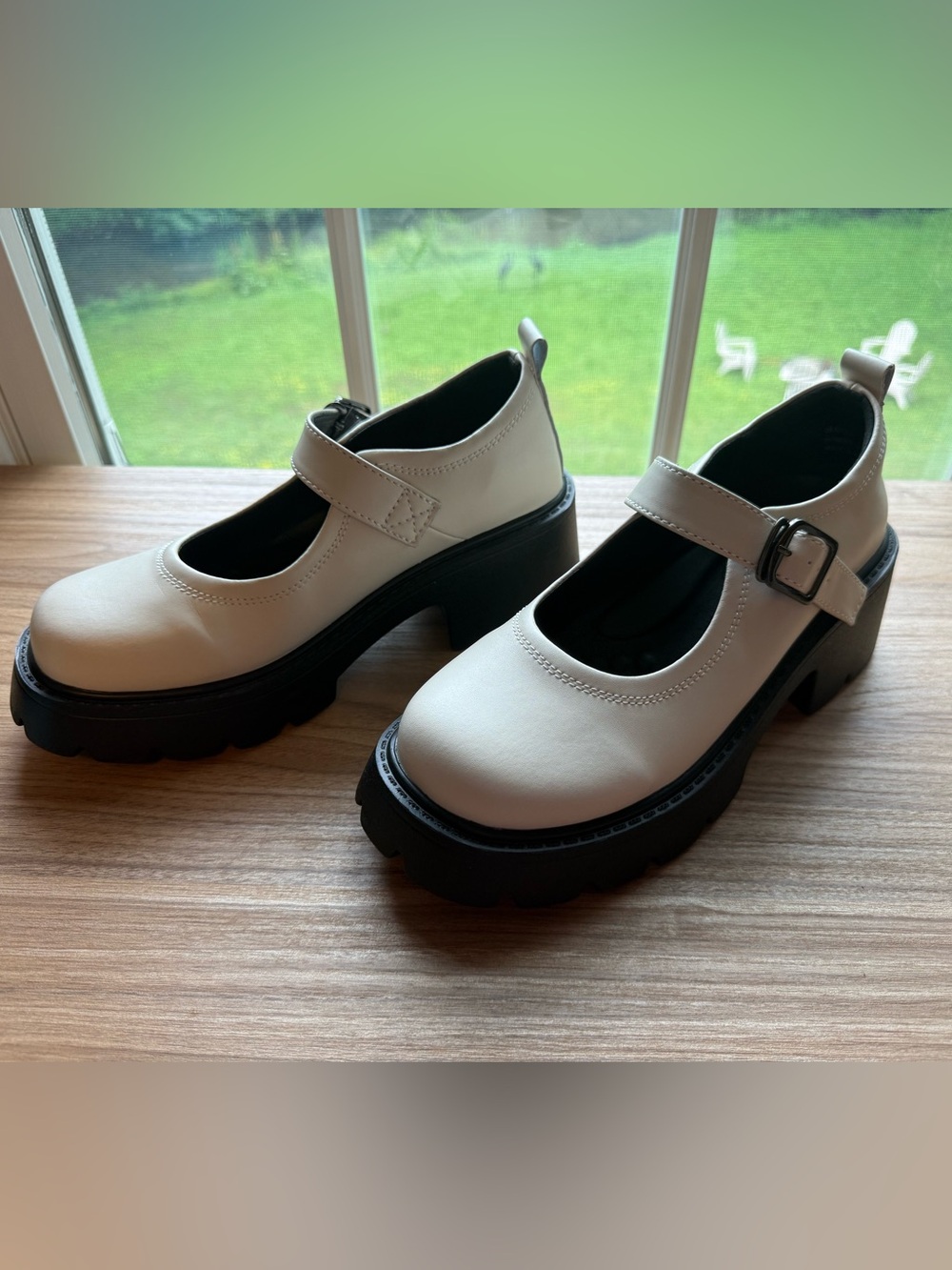 Chunky Mary Jane Platform Shoes in White and Black